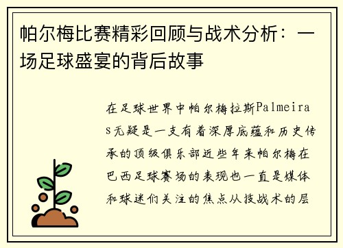 帕尔梅比赛精彩回顾与战术分析：一场足球盛宴的背后故事
