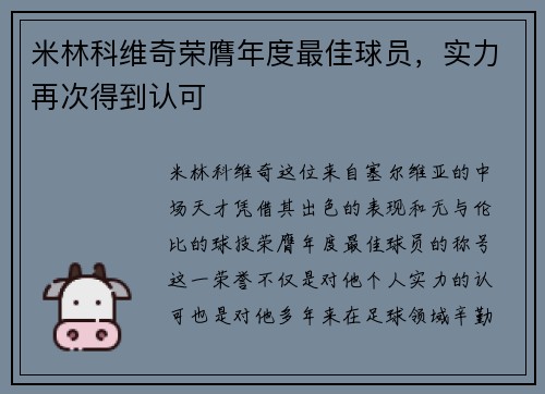 米林科维奇荣膺年度最佳球员，实力再次得到认可